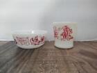 Vintage Milk Glass Red Davy Crocket Indian Fighter Coffee Mug & Bowl