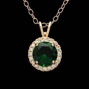 Colgante de oro amarillo sólido de 14 k con halo verde esmeralda y diamantes simulados de 1,5 quilates - Imagen 1 de 4