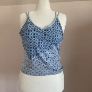 Derek Heart Blue Floral Cami Tank Top XL Boho Spaghetti Straps Cotton - Picture 1 of 10