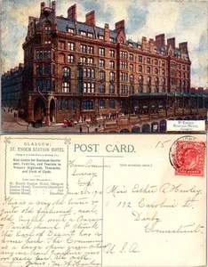 St Enoch Station Hotel Postkarte Glasgow 1910 handschriftlich Adressstempel - Bild 1 von 1