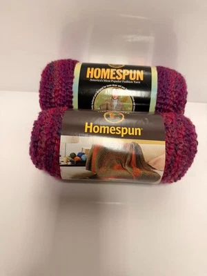 Lion Brand Homespun 纱线 6 盎司 185 码 Ambrosia 紫色 粉红色 批量 2 件 — 第 1/4 张图片