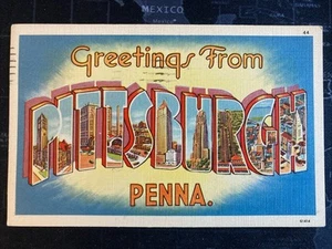 1950 Large Letter Greetings from Pittsburgh, PA Linen Postcard Postmark - Picture 1 of 3