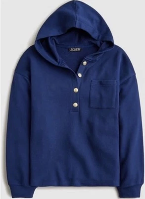 Sudadera J.Crew University Henley Azul Marino XL Cresta Dorada Botón Sudadera con Capucha *Leer* Foto 1 de 4