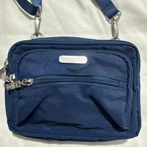 Baggallini Triple Zip Belt Bag Crossbody Travel Blue Organizer - Picture 1 of 13