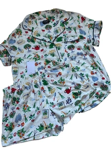 NWT Kate Spade Gardening Print S/S Pajamas Set Top & shorts White/Multi Size MED - Picture 1 of 4