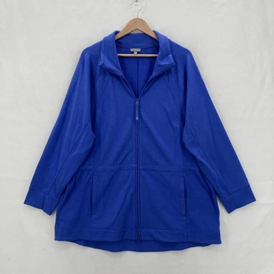 Chaqueta T by Talbots Mujer 2X Plus Azul Cremallera Completa Algodón Modal Longline Bolsillos Foto 1 de 4