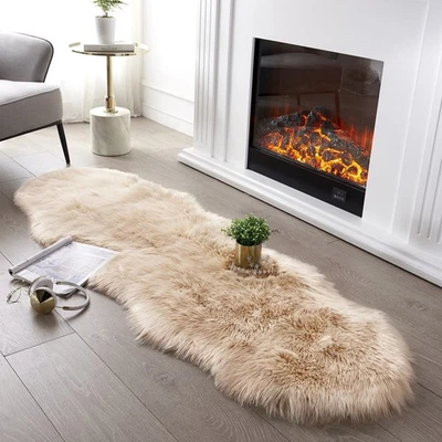 Ultra Soft Fluffy Rug Beige Faux Sheepskin Fur Area Rug Shaggy Couch Cover Se... - Image 1 of 4