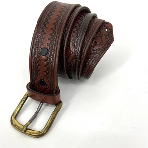 Vintage Gürtel aus verziertem Leder Western geprägt braun goldene Schnalle Größe 42 - Bild 1 von 8