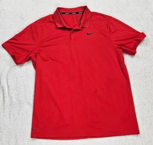 Nike Golf Polo Mens Size Large Dri-Fit Red Short Sleeve Red Black Logo - Picture 1 of 8