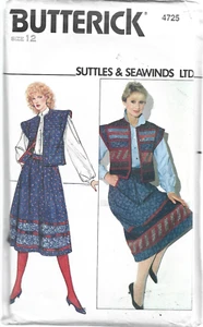 Vintage Butterick Suttles & Seawinds Pattern #4725-Misses Vest & Skirt- Size 12 - Picture 1 of 1