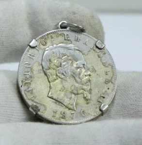 Italy Italia 5 Lire 1876 Vittorio Emanuele II Silver Km#8 in Sterling Bezel - Picture 1 of 3