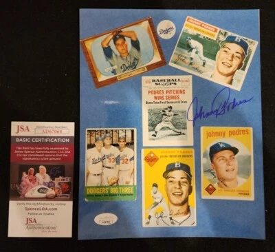 Johnny Podres Signed 8x10 Photo Dodgers Autograph Topps/Bowman 1950's Cards JSA - Image 1 of 4
