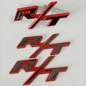 3X OEM For R/T Front Grill Emblem RT Side Fender Car Stickers Black Red Badge
