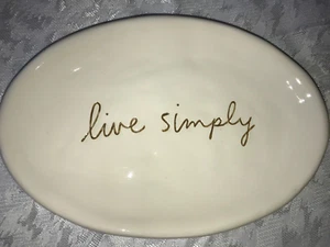 Rare SANDRA MAGSAMEN Dept56 Textured LIVE SIMPLY Script OVAL 8" Long PLATE Dish - Picture 1 of 12