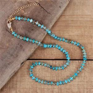 Turquoise Choker Necklace Tiny Blue Beaded Meditation Jewellery Natural Stone - Picture 1 of 3