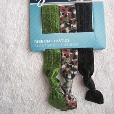 3 bandas elásticas para el cabello Goody Ribbon para cola de caballo sin metal verde camuflaje brillante Foto 1 de 4