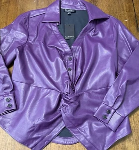 NEW NWT Eloquii Kaitlin Faux Leather Purple Twist Top Short Sleeve Shirt 14 - Picture 1 of 1