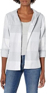 Under Armour Women's Tradesman Flannel Hoodie XS M GREY WHITE HOODED SHIRT - Picture 1 of 2