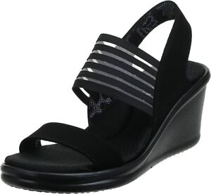 Sketchers CALI Rumbler's SCI-FI Women's Slip-on Wedge Black Sandals Size 9US