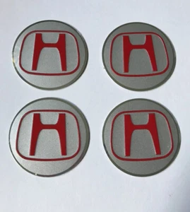 4pcs Flat Aluminum Silver/Red 55-56Mm/2 3/16 Wheel Center Caps Sticker - Picture 1 of 3