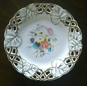 Anthropologie Reticulated Floral Pierced Gold Trim 4 Side Plates Leaves MINT CON - Picture 1 of 3