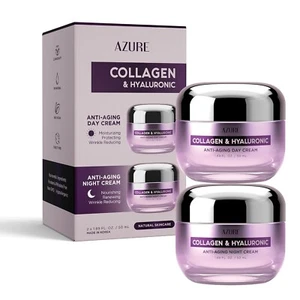 AZURE Collagen & Hyaluronic Acid Day/Night Cream Value Set -2x 50mL / 1.69 Fl OZ - Picture 1 of 5