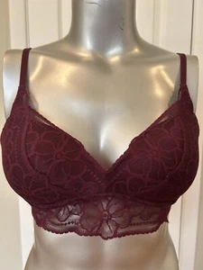 Victoria's Secret PINK Lace Underwire Push Up Bralette Maroon Red Sz Medium - Picture 1 of 7
