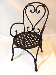 Vintage Black Metal Chair Unique Heavy Patio Doll Furniture 13 in Tall Display