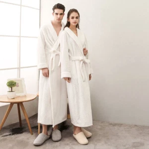 Thick Velvet Bath Robe Unisex Women Men Bathrobe Dressing Gown Soft Loungewear - Picture 1 of 25