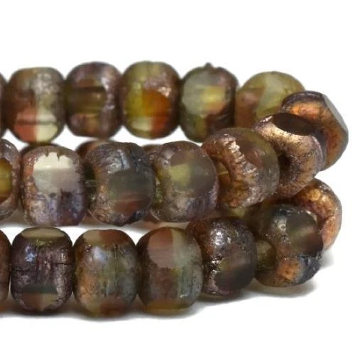 Cantidad 50-4x3mm Amarillo y Carmesí Trica con Cuentas de Vidrio Checo Grabadas y Acabado en Cobre Foto 1 de 1