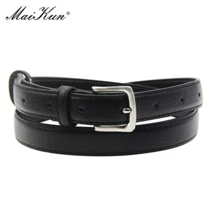 Women's Skinny Leather Belt – Solid Color, Pin Buckle, Casual Suit Style - Picture 1 of 9