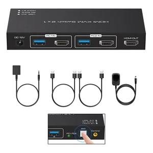 Black 2x1 4K 120Hz 8K USB3.0 HDMI KVM Switcher 2 In 1 Out For MAC, For Linux, - Photo 1/8