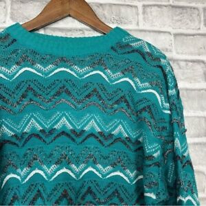 City Streets 3D Knit Sweater Men XL Biggie Coogi Vibrant Teal Abstract Crew Neck