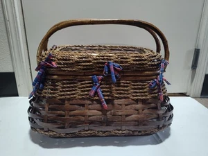 Vintage "Picnic Time" Basket for 4 - Made in USA, Full Set w/ Cutlery & Extras - Picture 1 of 8