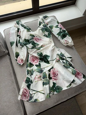 Dolce&Gabbana Seda Acanalado Floral Mini Vestido Mujer’s IT 40 S Crudo Pequeño Foto 1 de 4