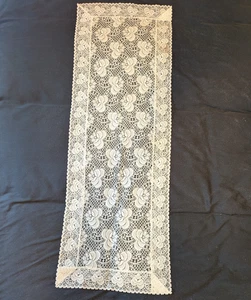 Vintage Spitze Tischläufer Kommode Schal cremeweiß elfenbein Blumen Kohlrose 14x40 - Bild 1 von 4