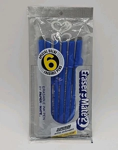 NOS Vintage 1983 Paper Mate Pens Eraser Mate 2 Gillette Blue Ink Pck of 6 Sealed - Picture 1 of 7
