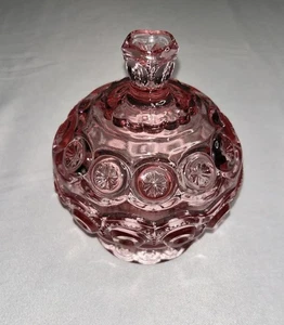 Vintage Cranberry Pink LE Smith Moon and Stars Footed Lidded Compote Candy Dish - Picture 1 of 6