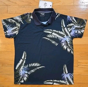 Craft+Flow VOYAGE Polo Sz.XL Short Sleeve Navy, LT Blue Placed Palm - Floral - Picture 1 of 9