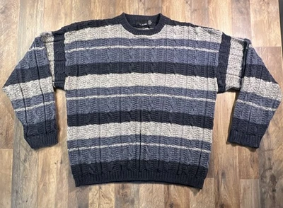 Suéter Bill Blass 3D Pescador Tejido con Cable De Colección Gris Azul XL Hecho en EE. UU. Cuadrado. Foto 1 de 4