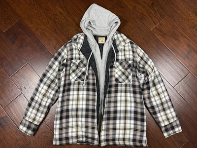 Red Head Men's Insulated Hooded Flannel Shirt Jacket Shacket Black Gray Size L - Image 1 of 4