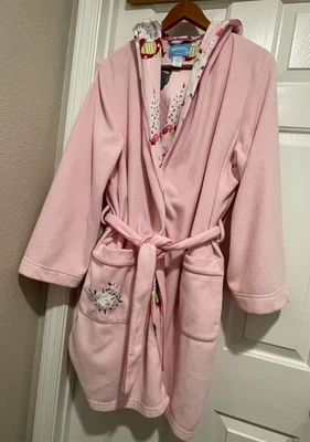 NICK & NORA PINK PLUSH FLEECE KITTY CAT CHRISTMAS BATH ROBE Sz S/M Flaw - Image 1 of 4