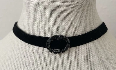 简约黑色天鹅绒水钻项圈优雅迷人查理项链女式 — 第 1/4 张图片
