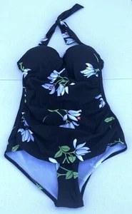 Unique & Classic Premium Quality Women Swimsuit One Piece Black Floral = K - Picture 1 of 8