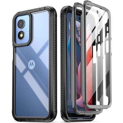 Funda Poética Parachoques Para Moto G Play 4G 2024 con Cubierta de Pantalla Incorporada Negra Foto 1 de 4