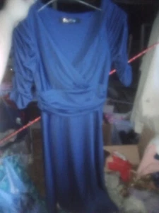 ever - pretty size 8 women's gown dress stretch blue princess sleeves wrap V m - Picture 1 of 4