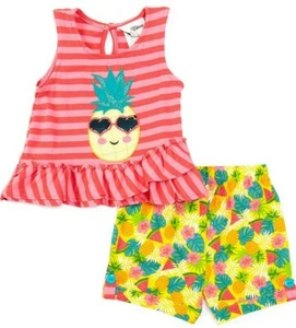 Rare Editions Little Girl's Pineapple Stripe Tunic & Tropical Short Set-Size-4 - Picture 1 of 4