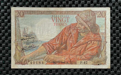 FRANCE 1942 20 FRANCS staple holes - Image 1 of 2