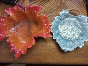 Blatt Schale und Schale Keramik orange und blau - Bild 1 von 8