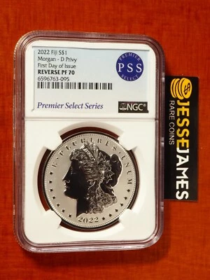2022 FIJI D PRIVY REVERSE PROOF SILVER MORGAN DOLLAR NGC PF70 FIRST DAY OF ISSUE - Image 1 of 2